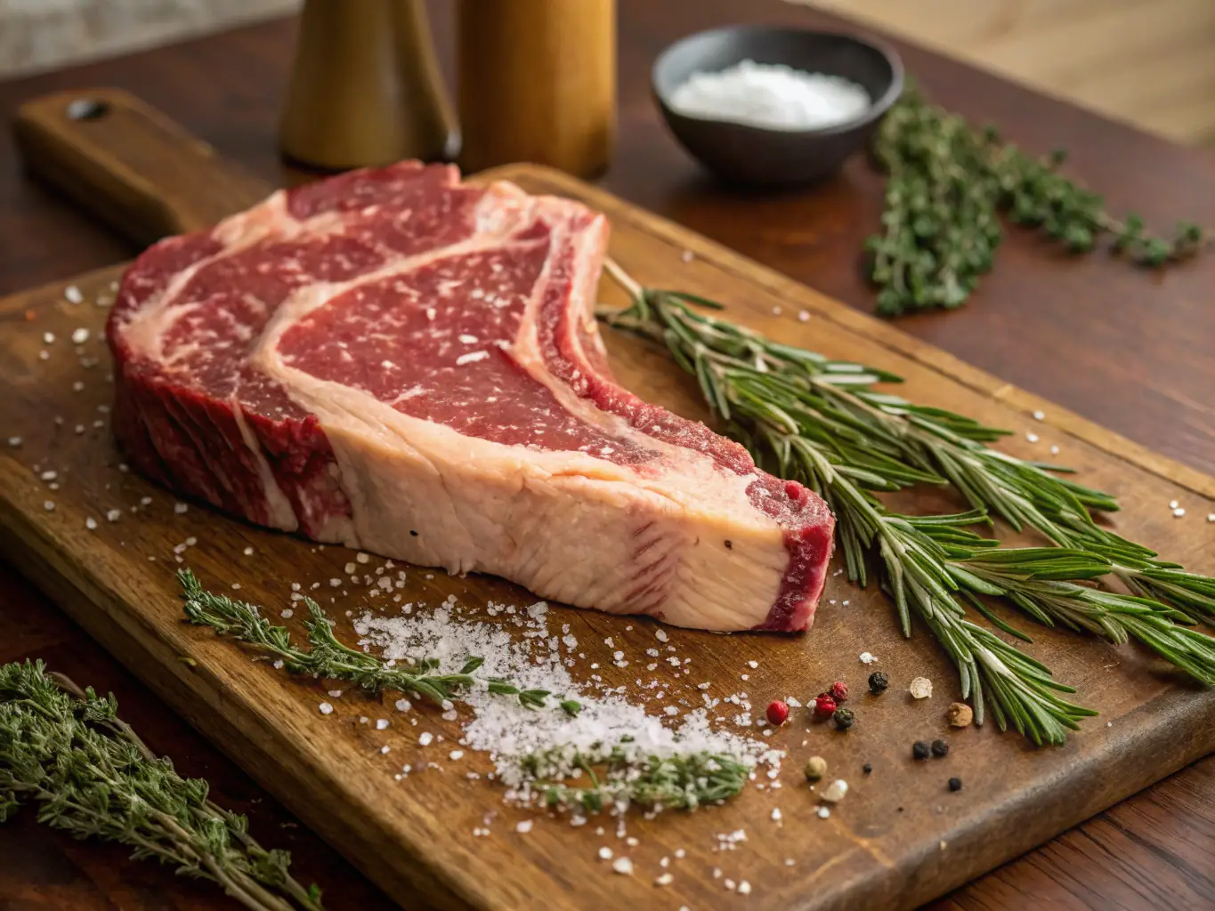 A photograph of a perfectly marbled steak, showcasing the quality of the meat, with a local rancher shaking hands with a representative from Palomar Ranch 333 in the background, symbolizing their partnership.